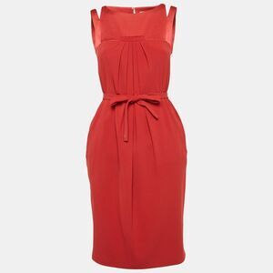 Paule Ka Red Sateen Sleeveless Short Dress S